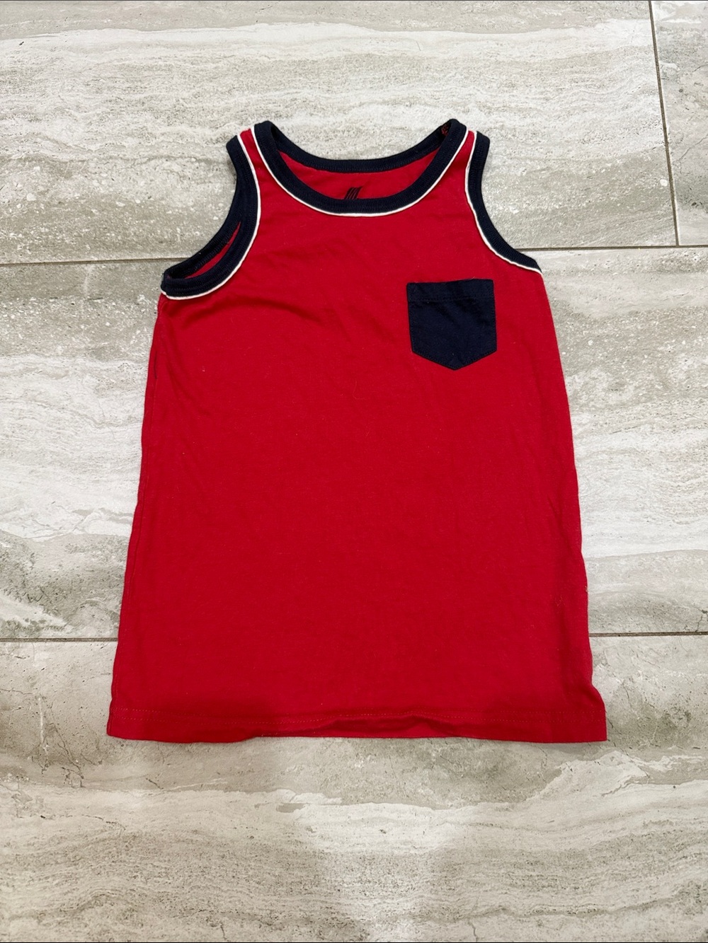 Sporto Red Tank Top with Navy Pocket and Trim